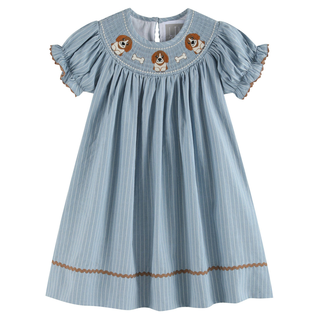 Light Blue Puppy Smocked Bishop Dress - Premium Baby & Toddler Dresses from Lil Cactus - Just $36.95! Shop now at Pat's Monograms