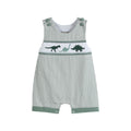 Green Gingham Dinosaur Smocked Shortalls — Lil Cactus Baby & Toddler Outfits