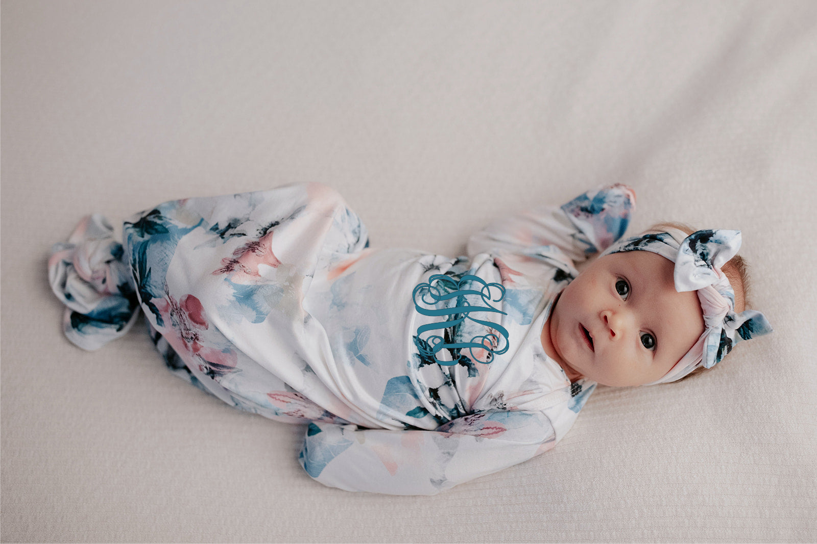 Watercolor Flower Knotted Baby Gown and Knot Cap - Premium Just for baby from Three Little Tots - Just $24.95! Shop now at Pat's Monograms